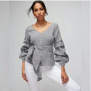 White House Black Market Striped V-Neck Top Gray Stripe 0
